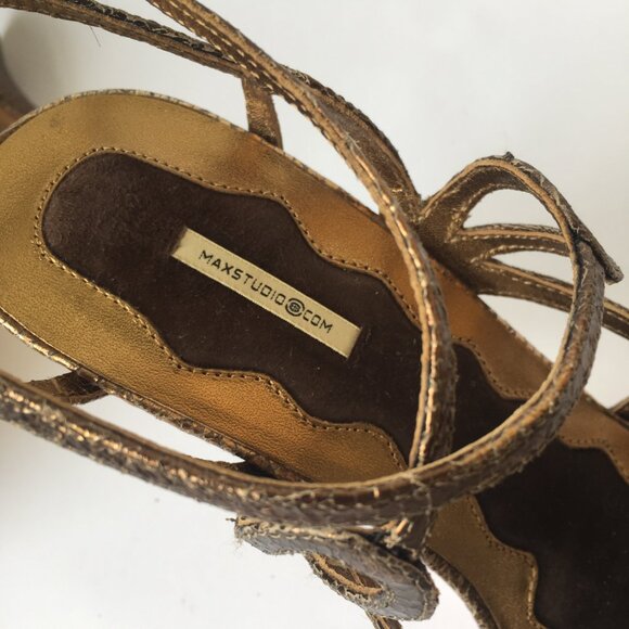 Max Studio Gold Leather Strappy Stiletto Sandals – Size 7 - Picture 3 of 8